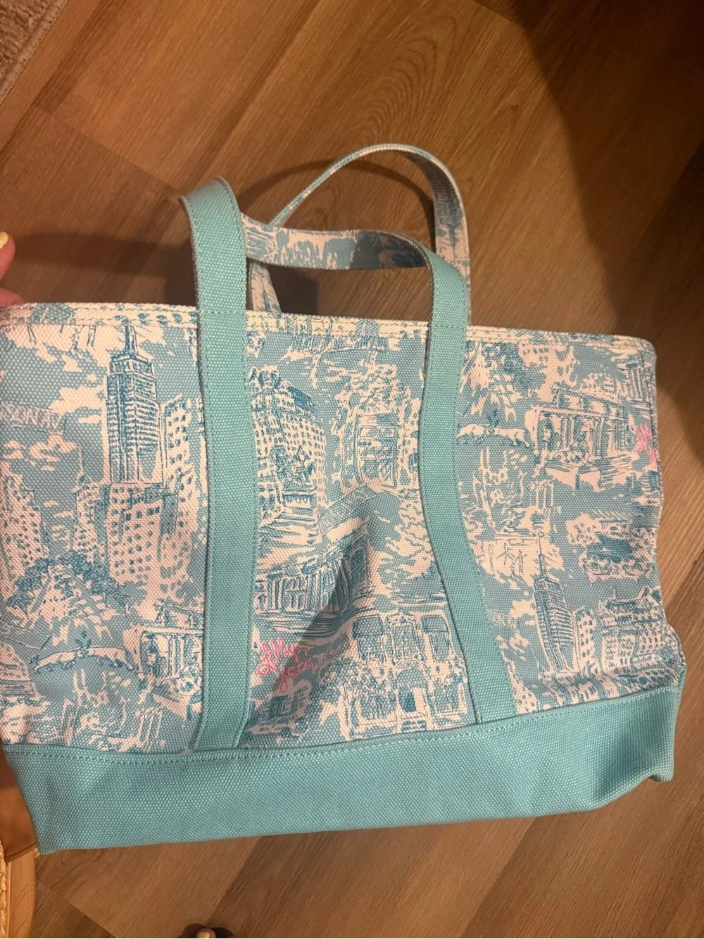 Lilly Pulitzer Aqua New York City-Print Canvas Tote